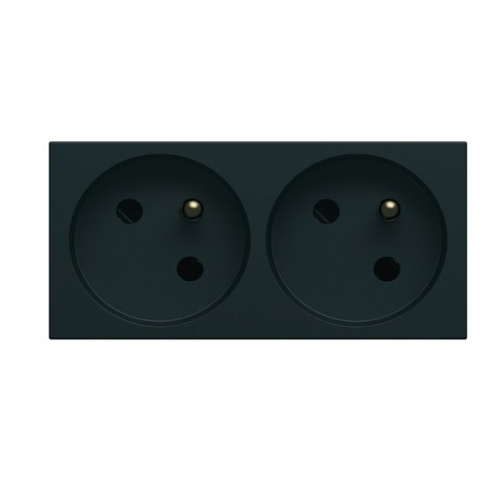 GALLERY Gniazdo z uziem.podwójne 2x2P+E 16A czarne -zdjęcie numer 1