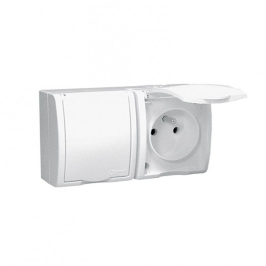 Gniazdo elektryczne AQUARIUS 2x2P+Z białe IP54 -zdjęcie numer 1