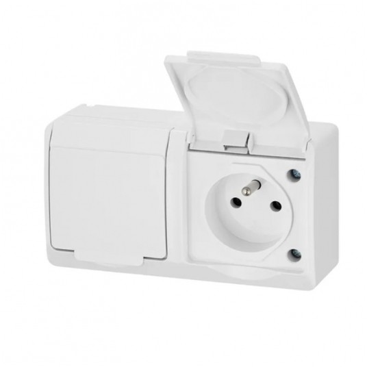 HERMES Gniazdo GNT 0322-02 podwój..herm.IP44 białe -zdjęcie numer 1