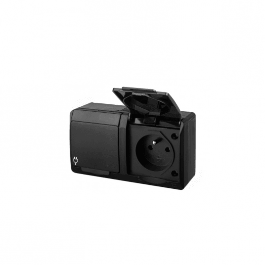 HERMES Gniazdo natynkowe podwójne czarne IP44 -zdjęcie numer 1