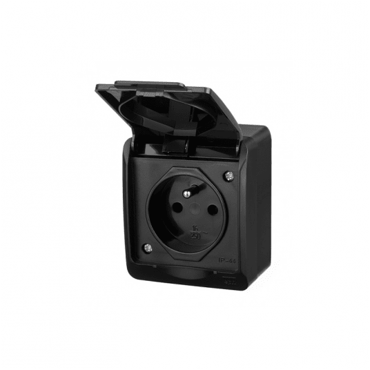 HERMES Gniazdo natynkowe pojedyńcze czarne IP44 -zdjęcie numer 1