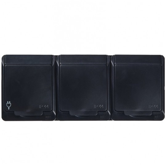 HERMES gniazdo potrójne czarne natynkowe ip44 -zdjęcie numer 1