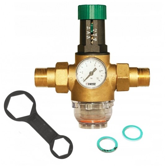 HYD Reduktor ciśnienia wody 1" Herz z manometrem -zdjęcie numer 1