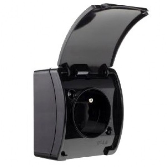 KOALA Gniazdo poj.2P+Z IP44 czarne z klapką n/t -zdjęcie numer 1