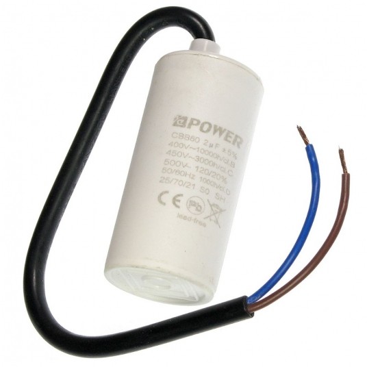 Kondensator rozruchowy 2uF 450V przewody bez śruby -zdjęcie numer 1