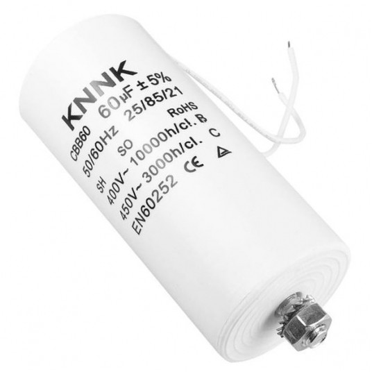 Kondensator rozruchowy 60uF 450V przewody i śruba -zdjęcie numer 1