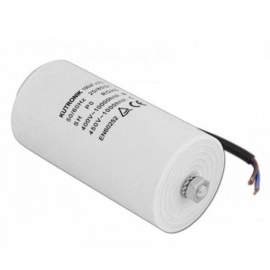 Kondensator silnikowy 100uF/450VAC z przewodem -zdjęcie numer 1