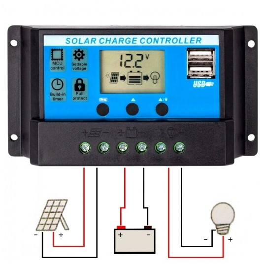 Kontroler solarny PWM 30A 12V/24V DC 2x gn.USB -zdjęcie numer 1