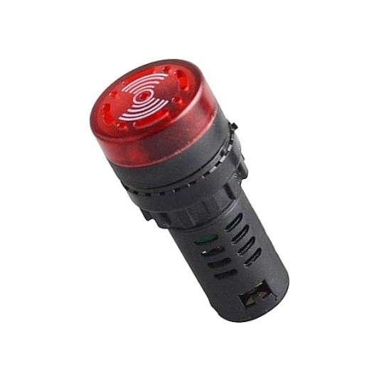 Kontrolka LED 220V czerwona 22mm AD16 z buzzerem -zdjęcie numer 1