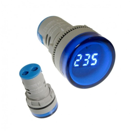 Kontrolka LED 220V niebieska 22mm z miernikiem nap -zdjęcie numer 1
