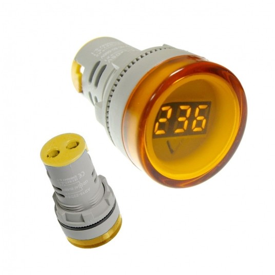 Kontrolka LED 220V żółta 22mm z miernikiem napięc -zdjęcie numer 1