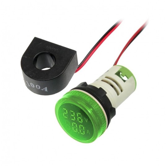 Kontrolka LED Volt+Amp.zielona 22mm 0.6-100A 500V -zdjęcie numer 1