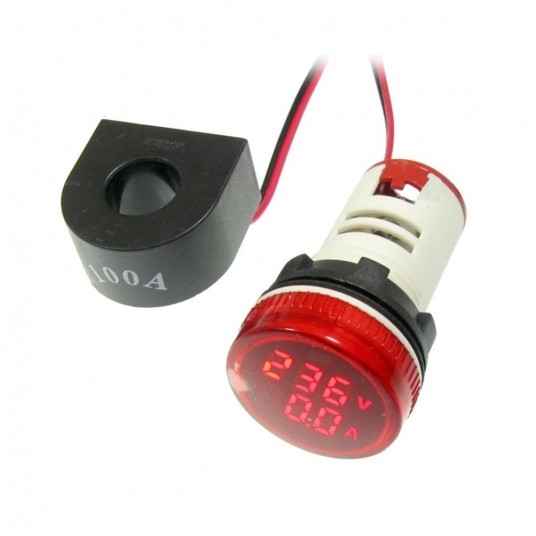 Kontrolka LED Volt+Amper czerw.22mm 0.6-100A 500V -zdjęcie numer 1