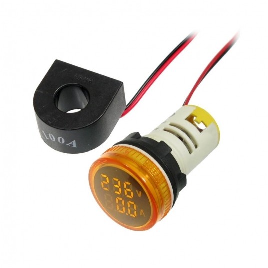 Kontrolka LED Volt+Amper. żółty 22mm 0.6-100A 500V -zdjęcie numer 1