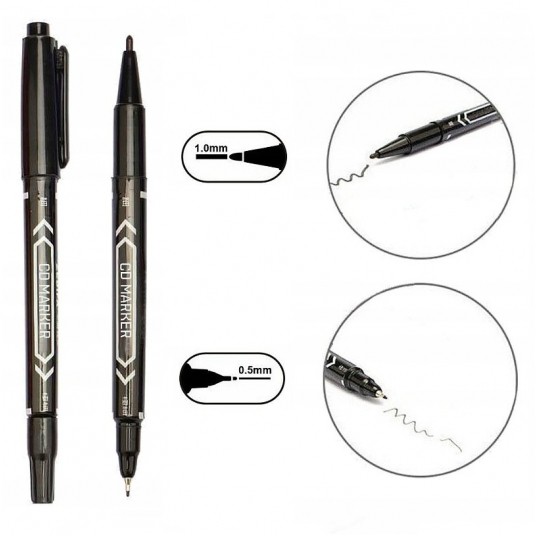 Marker dwustronny 0.5/1.0mm czarny permanentny -zdjęcie numer 1