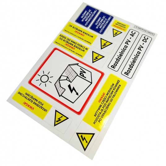 Naklejka ostrzegawcza A4 zestaw 11 elem. do PV -zdjęcie numer 1