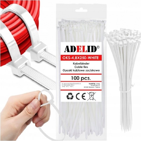 Opaska kablowa 250x4.8mm biała 100szt. -zdjęcie numer 1
