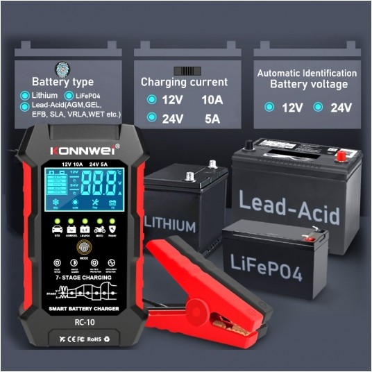 Prostownik automatyczny Konnwei RC-10 12V 24V 10A -zdjęcie numer 3