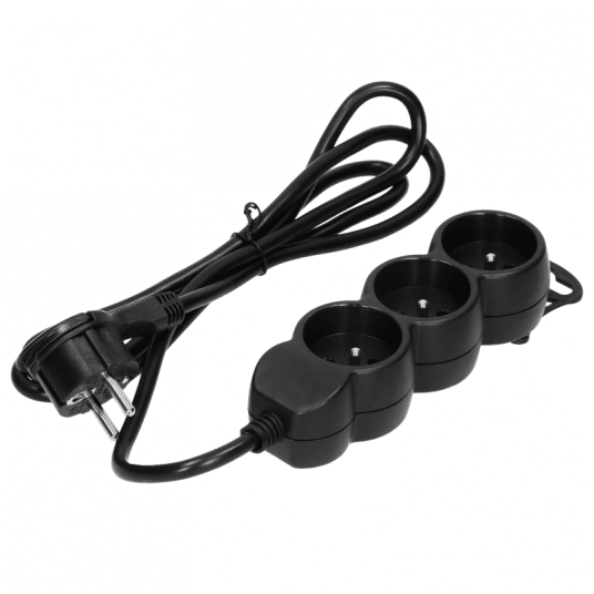 Przedłużacz 3 gniazda 2P+Z 3x1mm 3m płaska czarny -zdjęcie numer 1