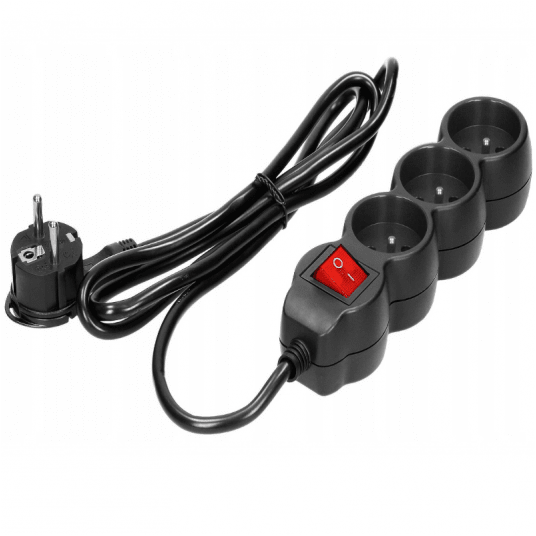 Przedłużacz 3 gniazda 3x2P+Z 1,5m 3x1,5 czarny wył -zdjęcie numer 1