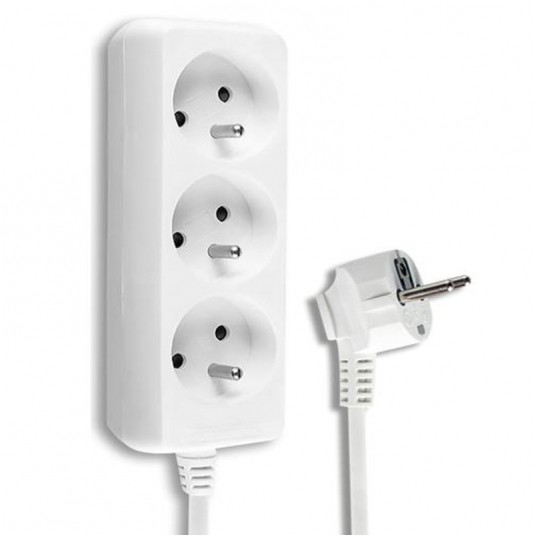 Przedłużacz 3 gniazda z uziemieniem 3m biały -zdjęcie numer 1