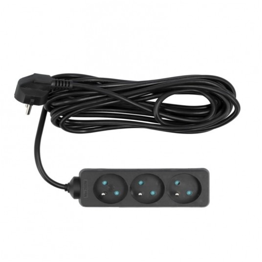 Przedłużacz 3 gniazda z uziemieniem 5m czarny -zdjęcie numer 1