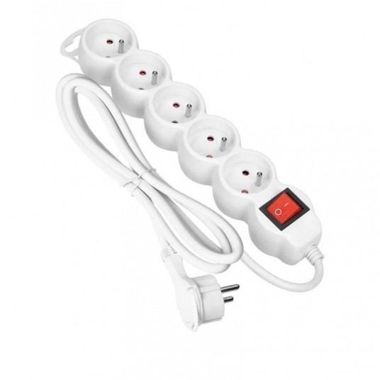 Przedłużacz 5 gniazd 5x2P+Z 1,5m 3x1,5 biały -zdjęcie numer 1