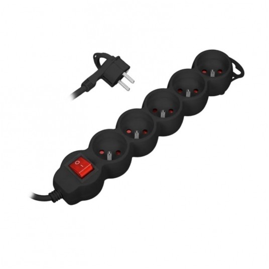 Przedłużacz 5 gniazd 5x2P+Z 3m 3x1,5 czarny -zdjęcie numer 1