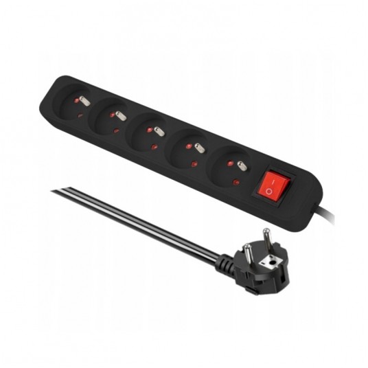 Przedłużacz 5 gniazd z uziemieniem 1,5m czarny -zdjęcie numer 1