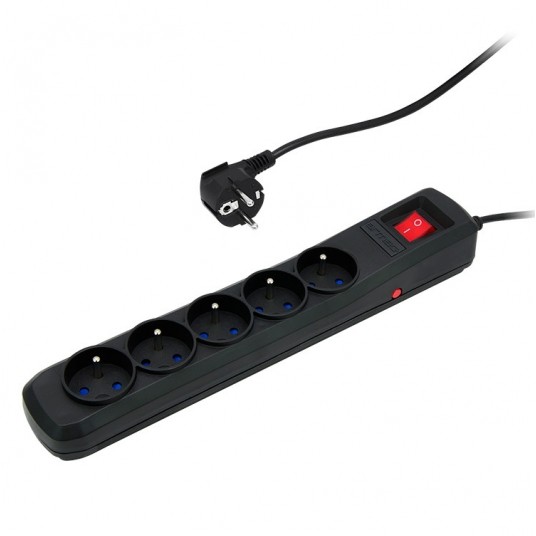 Przedłużacz przeciwprzepięci. 5x2P+Z 5m czarny -zdjęcie numer 1