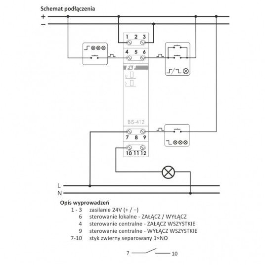 Przekaźnik bistabilny BIS-412M 230V grupowy pamięć -zdjęcie numer 2