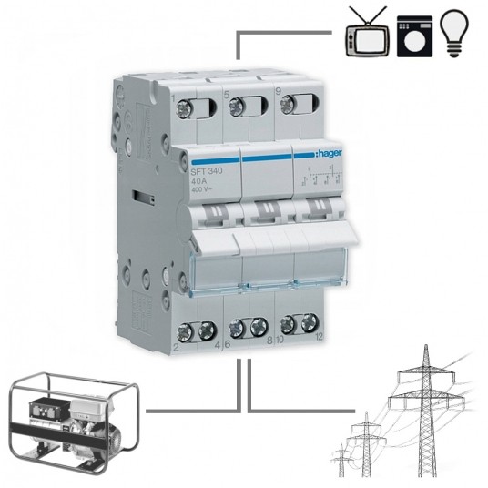 Przełącznik SFT440 40A 4P modułowy 1-0-2 Hager -zdjęcie numer 1