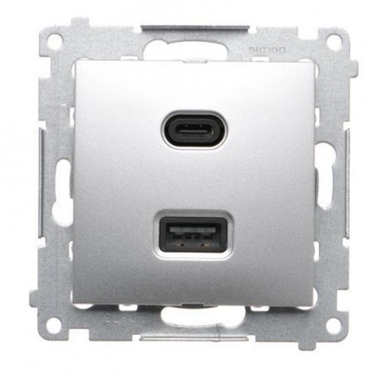 Simon 54 Ładowarka USB C+A, 30 W, srebrny -zdjęcie numer 1