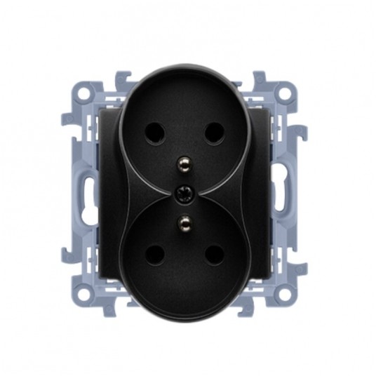 Simon10 Gn. podwójne z/u 16A przesłony czarny mat -zdjęcie numer 1