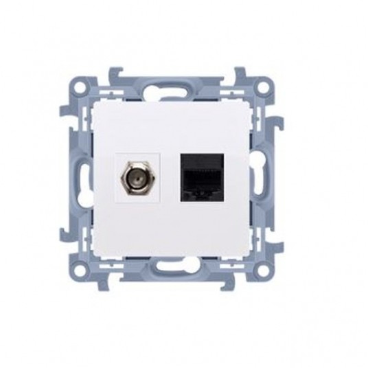 Simon10 Gniazdo ant+komp typu F+ RJ45kat.5e białe -zdjęcie numer 1