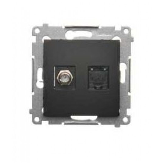 Simon54 Gniazdo ant.typ F+ RJ45 Kat 6.czarny mat -zdjęcie numer 1