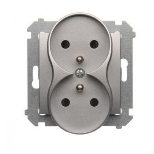 Simon54 Gniazdo podwójne z/u srebrny mat -zdjęcie numer 1