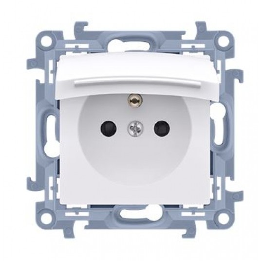 Simon54 Gniazdo pojedyncze bez/u IP44 białe klapka -zdjęcie numer 1