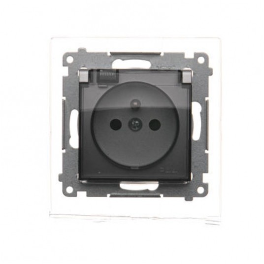 Simon54 Gniazdo pojedyncze z/u IP44 z klapką srebr -zdjęcie numer 1