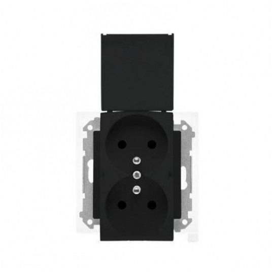 Simon55 gniazdo podwój.z/u z kl. IP44 czarny mat -zdjęcie numer 1