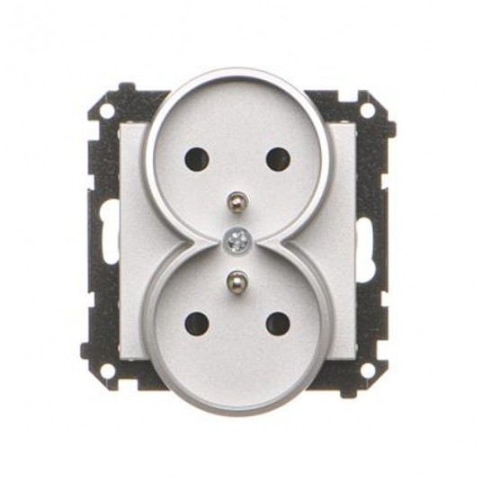 Simon55 Gniazdo podwójne z przesł.i Aluminium mat -zdjęcie numer 1