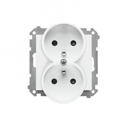 Simon55 gniazdo wtycz.podwójne z uziem. Biały mat -zdjęcie numer 1