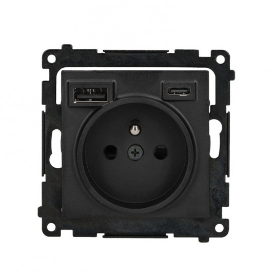 Simon55 Gniazdo wtycz. z ładowarką USB C+A cz. mat -zdjęcie numer 1
