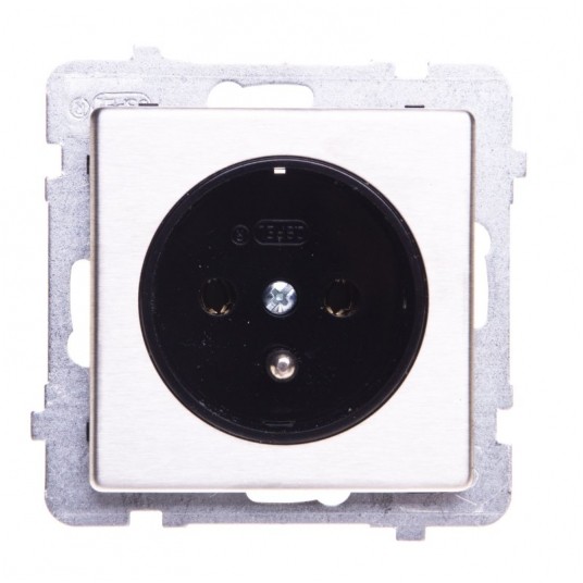 SONATA Gniazdo poj. z/u z przesłonami stal inox -zdjęcie numer 1