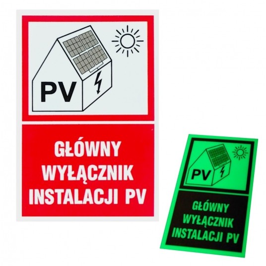 Tabliczka ostrzeg. Główny wyłącznik PV - domek PV -zdjęcie numer 1