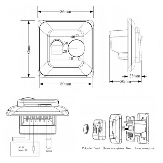 Termostat pokojowy analogowy biały M5 -zdjęcie numer 3