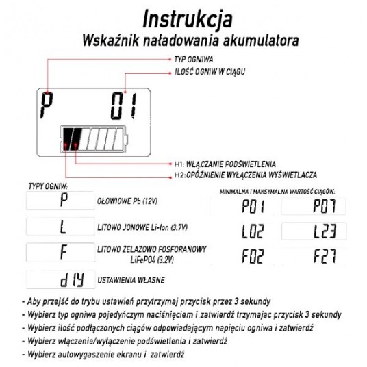 Wskaźnik LCD naładowania akumulatora Pb Li-Ion -zdjęcie numer 3
