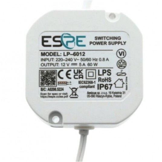 Zasilacz LED 12V 60W IP67 dopuszkowy -zdjęcie numer 1