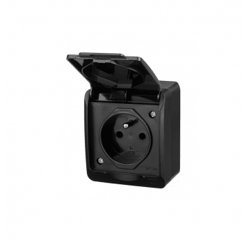 HERMES Gniazdo natynkowe pojedyńcze czarne IP44