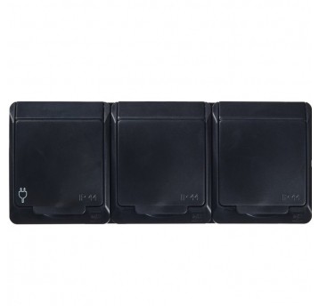 HERMES gniazdo potrójne czarne natynkowe ip44